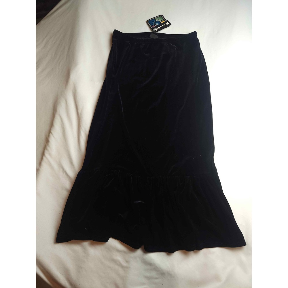 No Boundaries Black Velvet Maxi Skirt Ruffle Hem Stretch‎ Vintage 90s Style 7/9